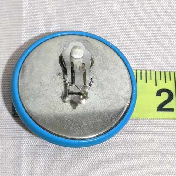 Vintage 80's Blue Black & White Checkered Earrings - Picture 3 of 3